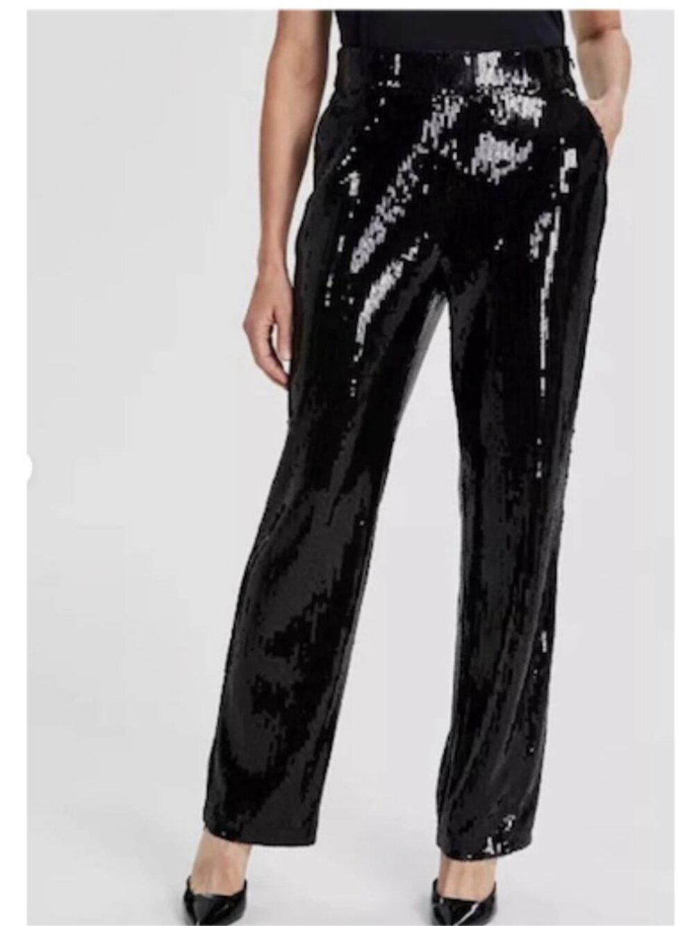 I.N.C. International Concepts Sequin Straight Leg Pants Deep Black Size M